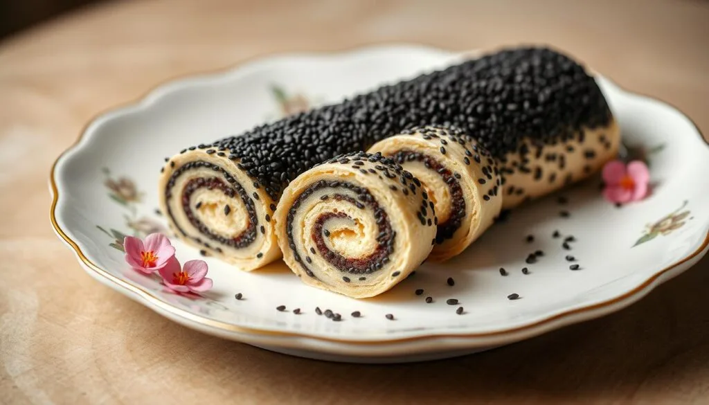 Pâtisserie élégante au sésame noir et fraises