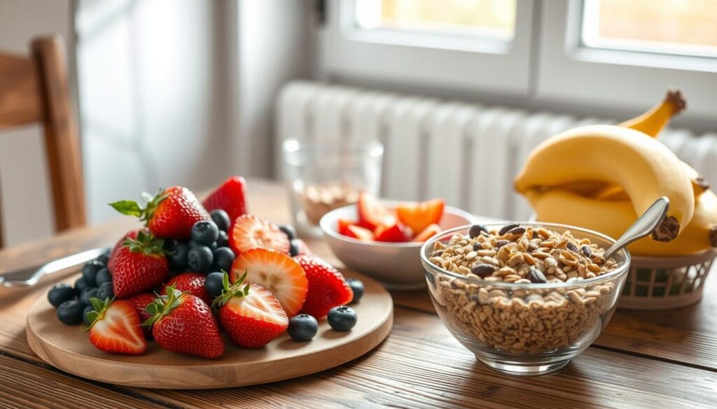 Petit-déjeuner équilibré avec fruits et céréales